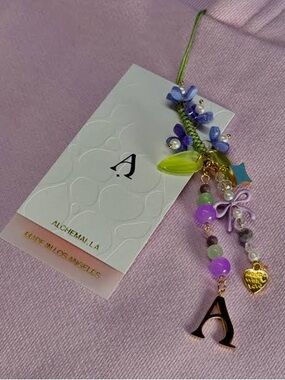 RARE! Alchemai Purple and Green Beaded Phone Charm with 'A' Pendant